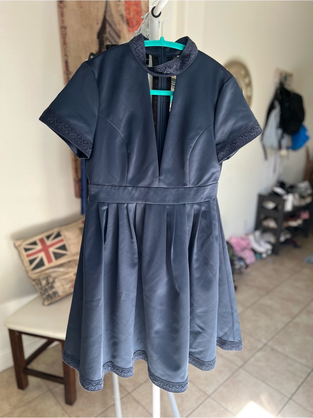 Navy Embroidered Dress Sexy Back
